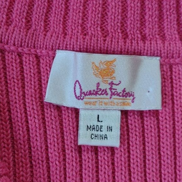 Quacker Factory Full Zip Short Sleeve Hot Pink Ribbed Cardigan with Size Large - Picture 6 of 9